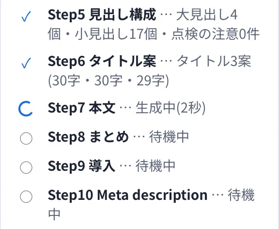 作成中の画面(Step5〜10 の進み具合)
